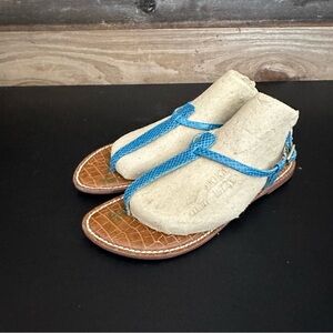 Sam Edelman BlueThong Sandals Flats 8 Gigi T-Strap Turquoise Sling Back Summer